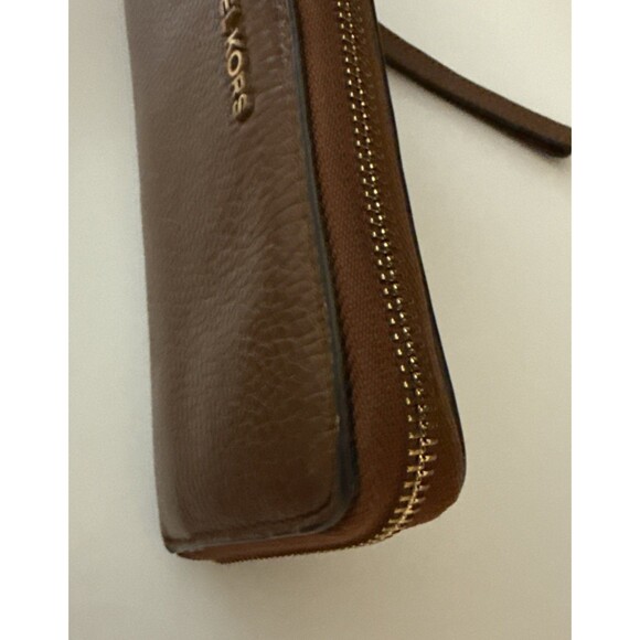 Michael Kors Large Zip Around Wristlet Continental Wallet Brown Pebble Leather - Picture 5 of 9